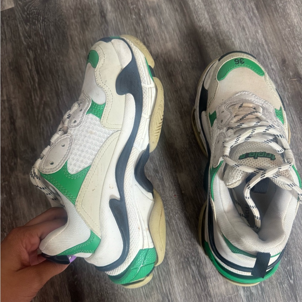 Balenciaga White and Green Chunky Sneakers